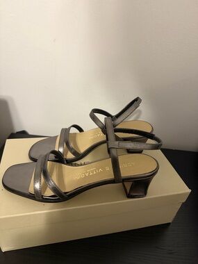 Adrienne Vittadini Pewter Strappy Low Heel Sandals